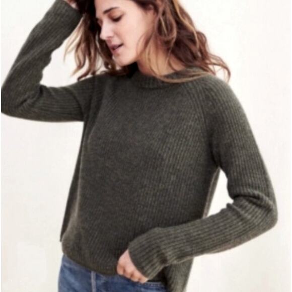Jenni Kayne XS 100% Cashmere Fisherman Sweater $425 Fitted Olive Green/Dark Gray - Picture 3 of 9